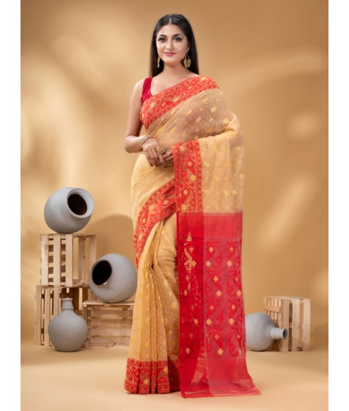 Beautiful resham suta dhakai jamdani saree with out blouse piece soft sari fashion for women.